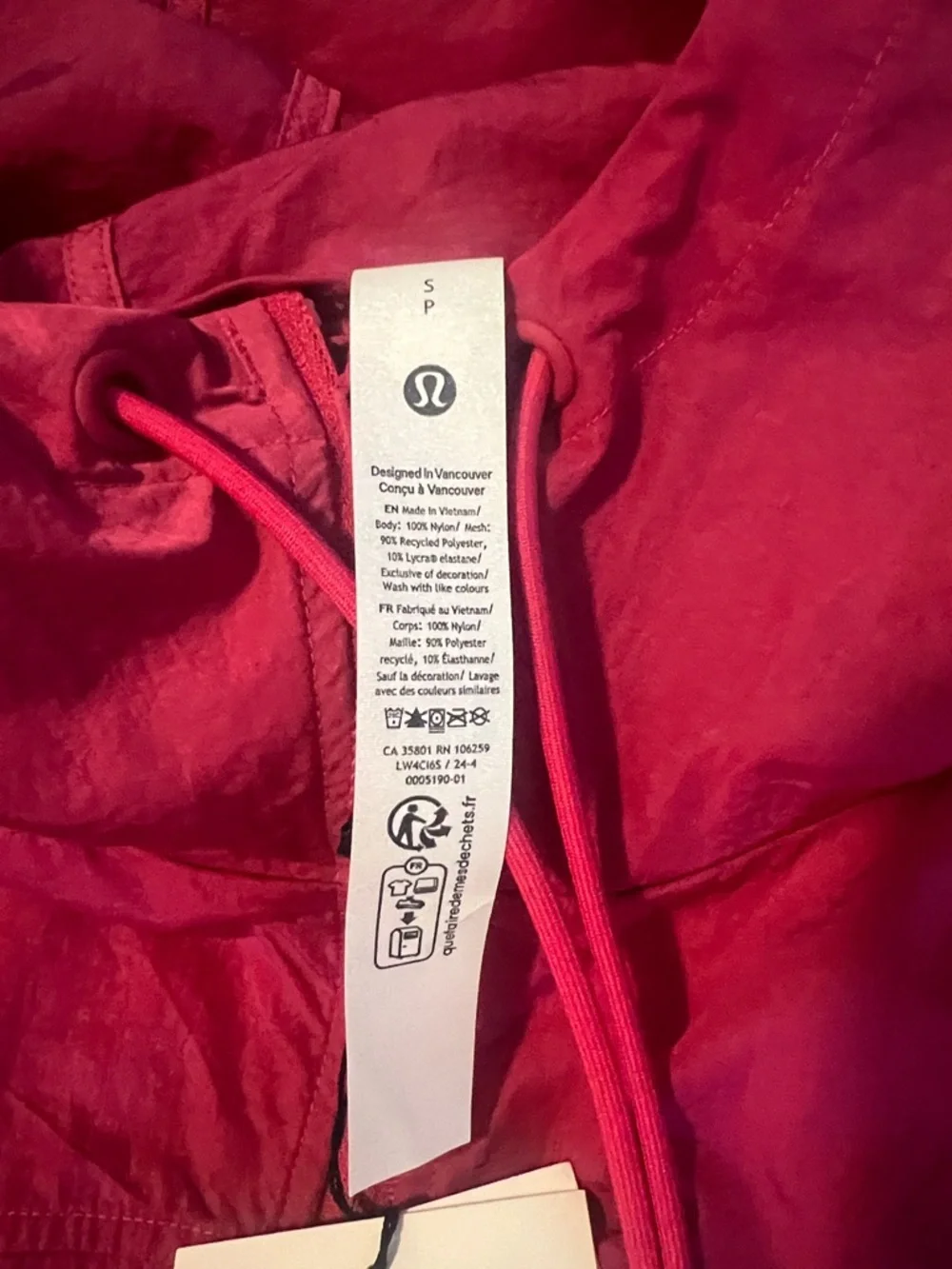 lululemon athletica Drawstring Water-Resistant Hooded Jacket in passionate